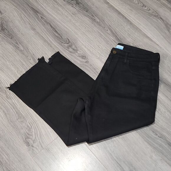 Black Mumu Wide Raw High Waisted Hem Cropped Jeans - Picture 1 of 12